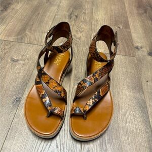 Franco Sarto Sandles size 7.5 cognac snake print
